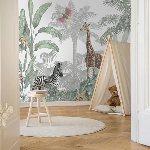 papier peint moderne jungle avec animaux